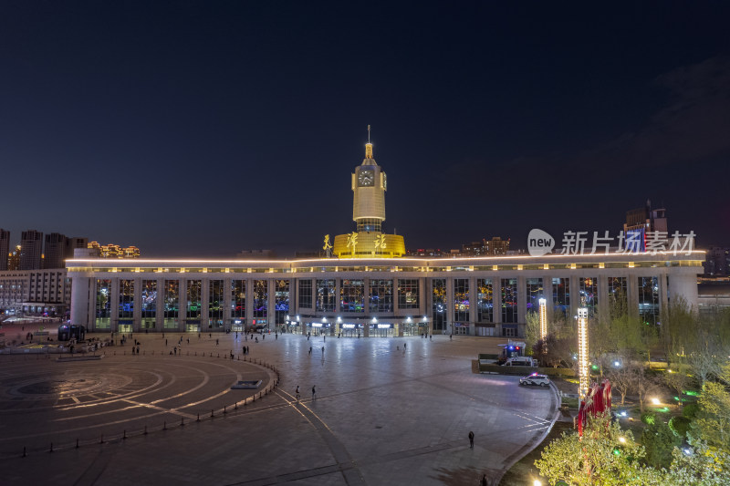 天津海河津湾CBD金融中心城市夜景航拍