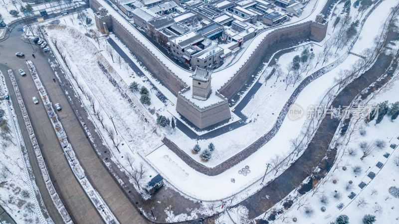 山西晋中平遥古城雪景航拍风景宣传