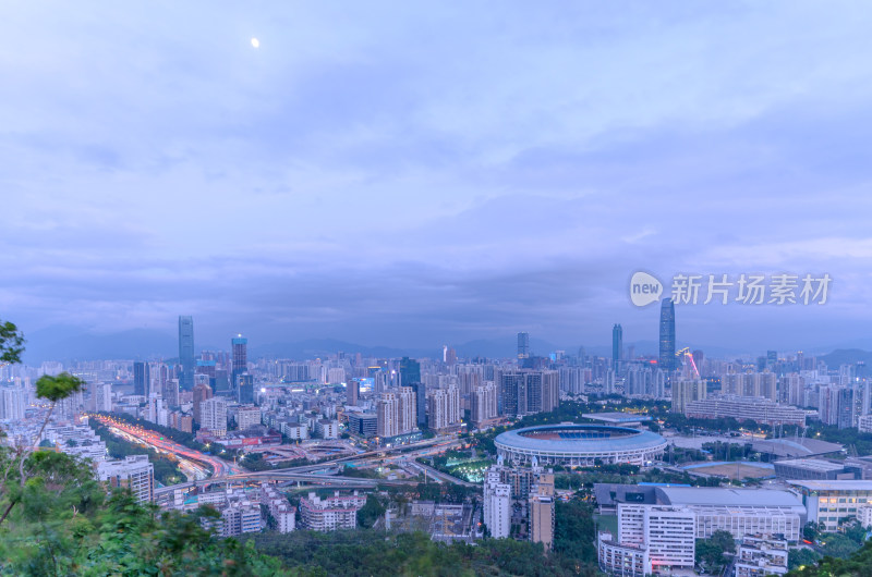 深圳笔架山俯瞰城市摩天大楼建筑夜景灯光