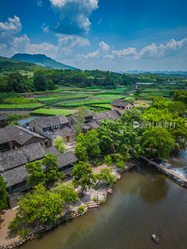 航拍桂林大圩东漓古村风光