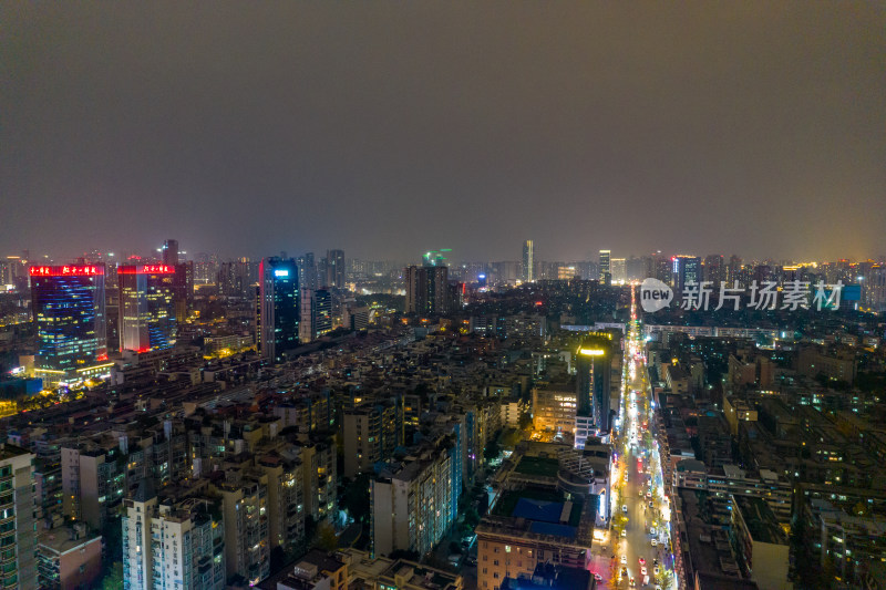 四川成都夜景天府熊猫塔航拍摄影图