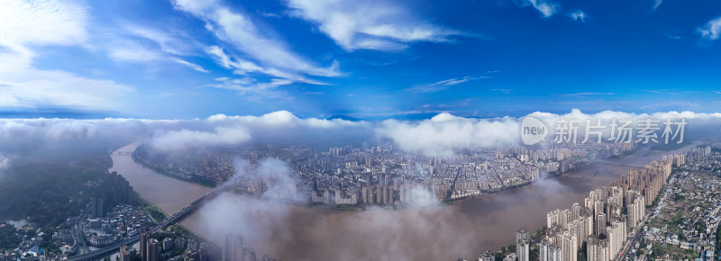 乐山城市清晨云海航拍全景图