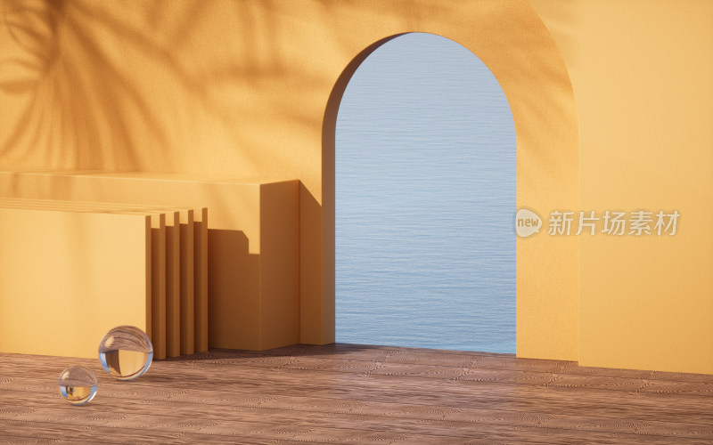 木地板与户外墙壁背景3D渲染