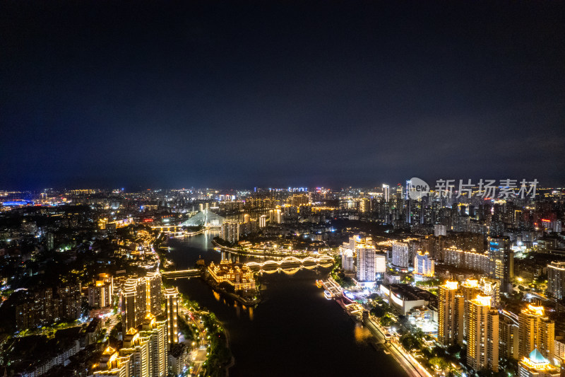 福建福州城市夜景灯光航拍图