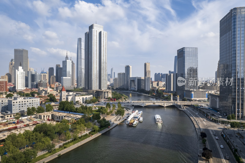 天津海河风景线古文化街码头城市风光航拍