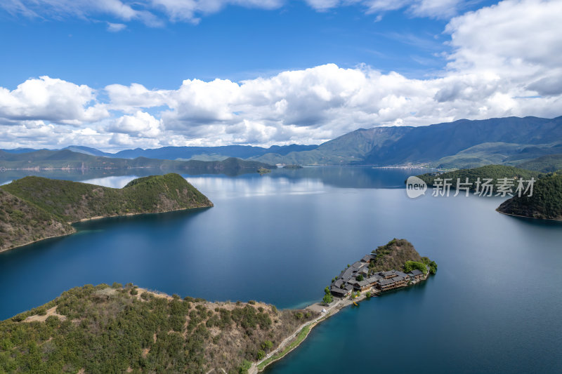 云南丽江泸沽湖摩梭族美景高空航拍