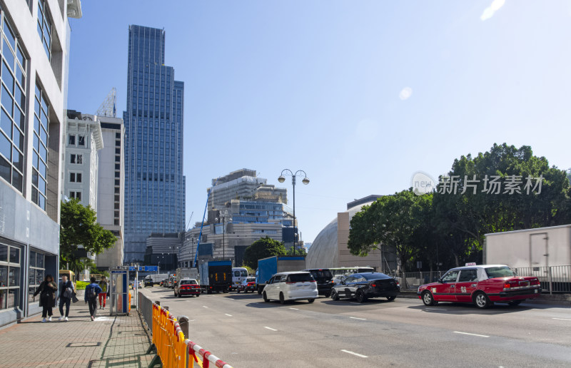 香港尖沙咀城市街道公路与高楼建筑景观