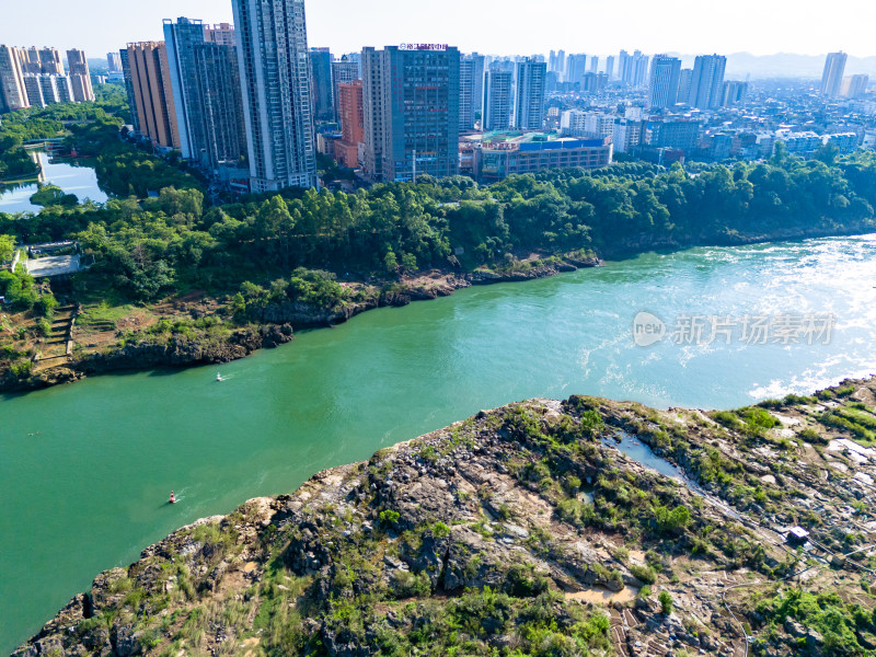 广西来宾红水河周边建筑航拍图