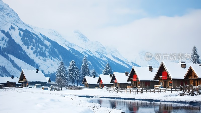 冬季唯美雪景雪山海报背景配图高清摄影图