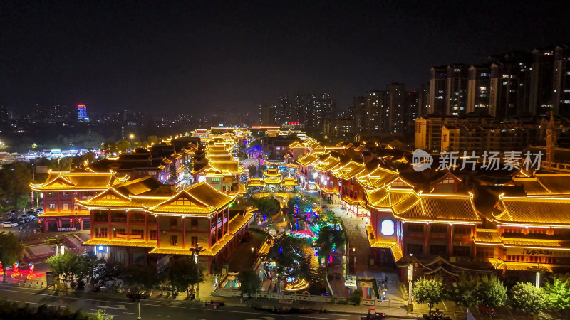 四川眉山东坡水街璀璨夜景灯光航拍图