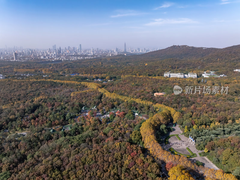 江苏南京中山陵灵山风景区音乐台秋色航拍