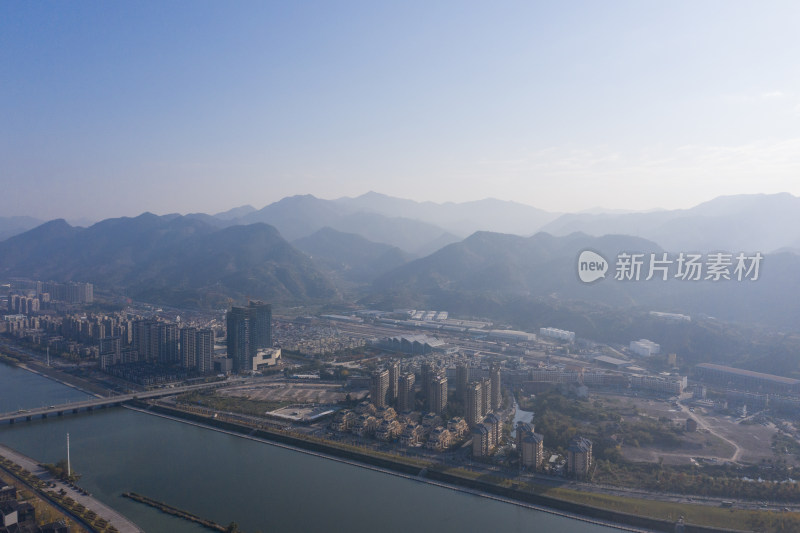 浙江丽水城区风光航拍全景