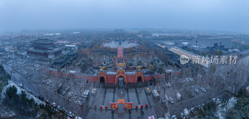 河南商丘火神台景区雪天航拍