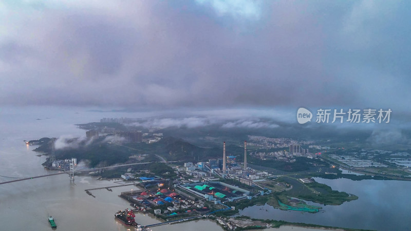 汕头城市清晨云雾缭绕航拍