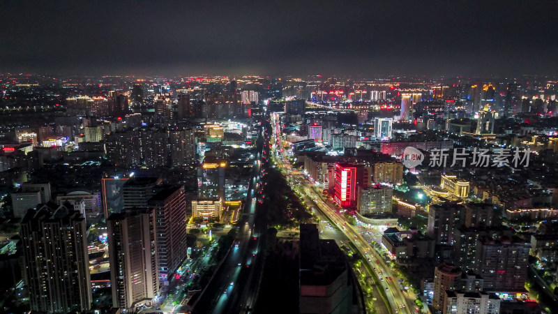 泉州城市夜景交通航拍图