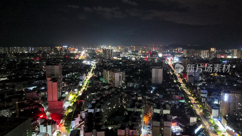 玉林城市大景夜景灯光交通航拍图