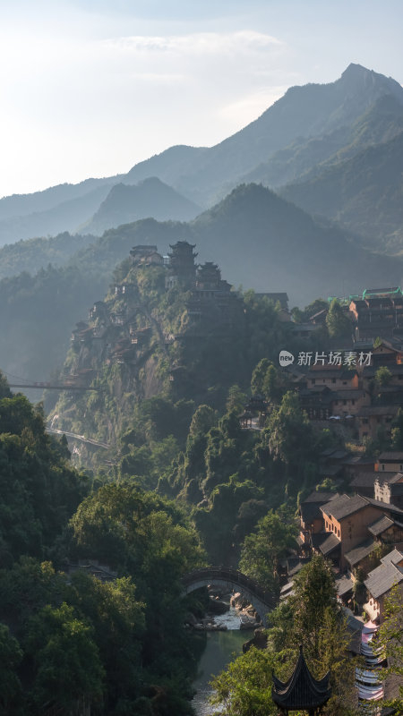 江西上饶网红景点望仙谷日出蓝调灯光航拍