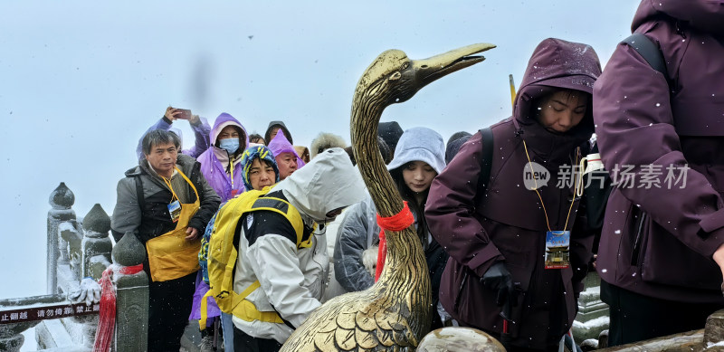 湖北武当山景区金顶游客仙鹤祈福