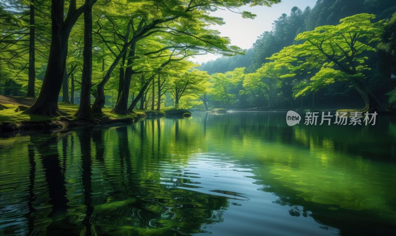 水面湖泊绿色自然宁静森林湖面背景