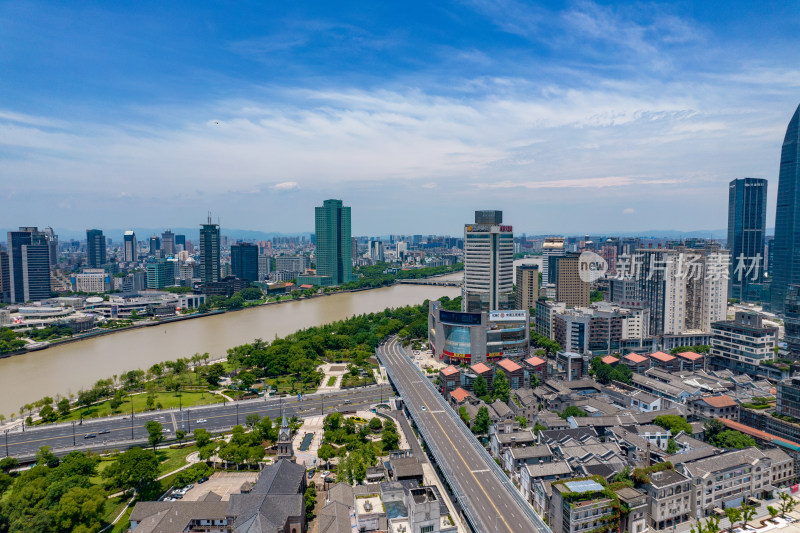 浙江宁波城市风光三江汇合处航拍摄影图