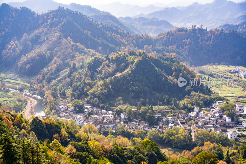 安徽徽州皖南群山云海河流仙境云端村落