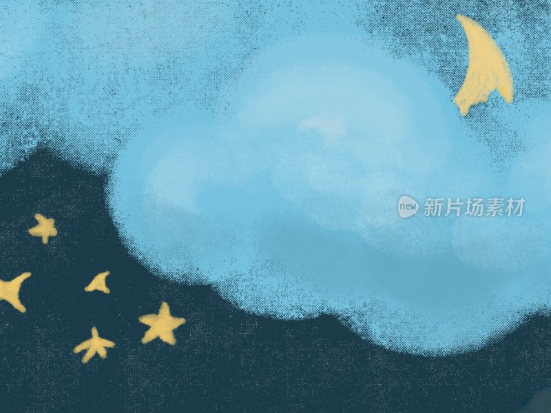 夜晚云中的月亮和星星