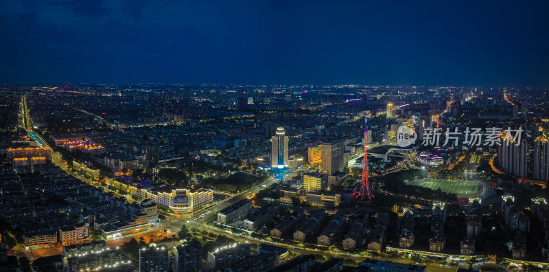 航拍昆山城市建筑风光夜景大景