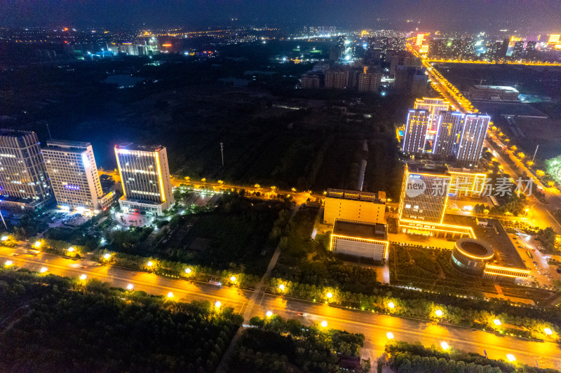 河北沧州城市夜景航拍