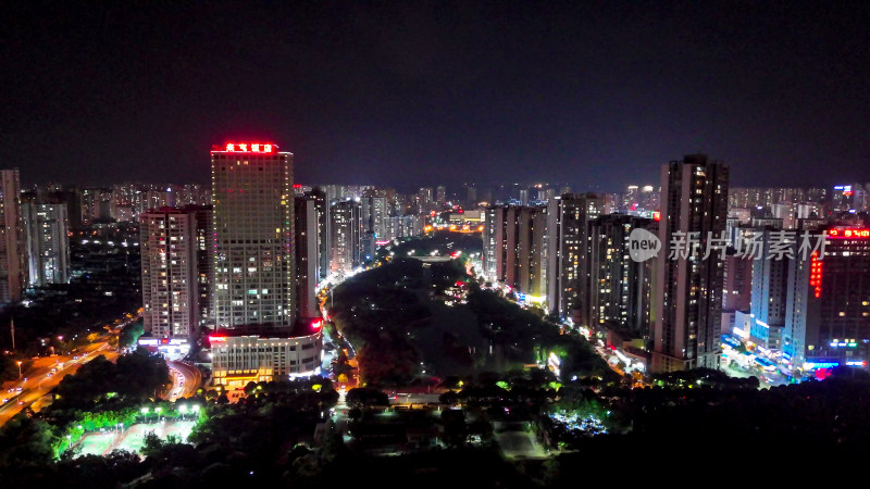 广西来宾裕达中央城夜景灯光航拍图