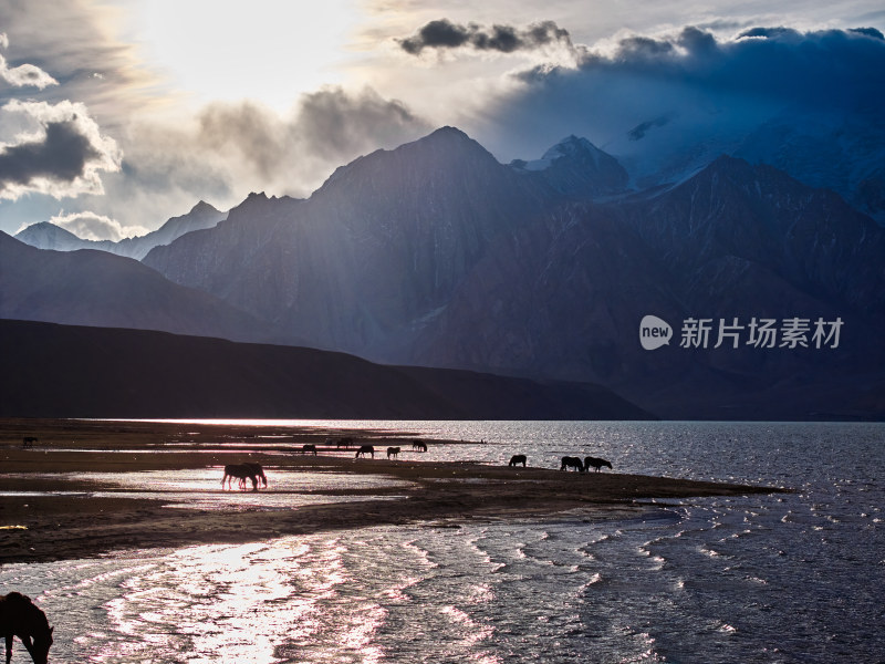 清晨时分的雪山湖泊