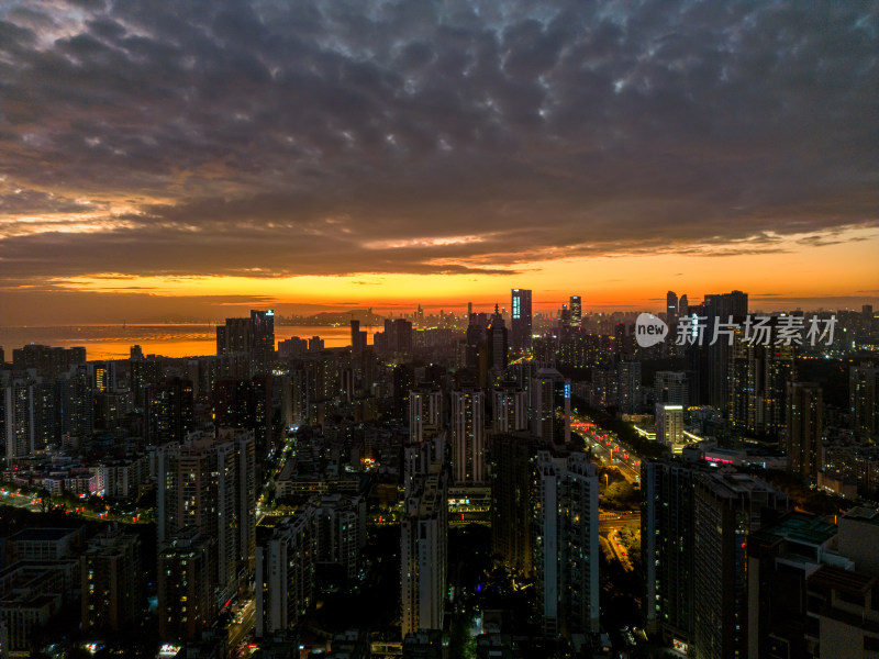 深圳城市风光，夕阳夜景，车水马龙