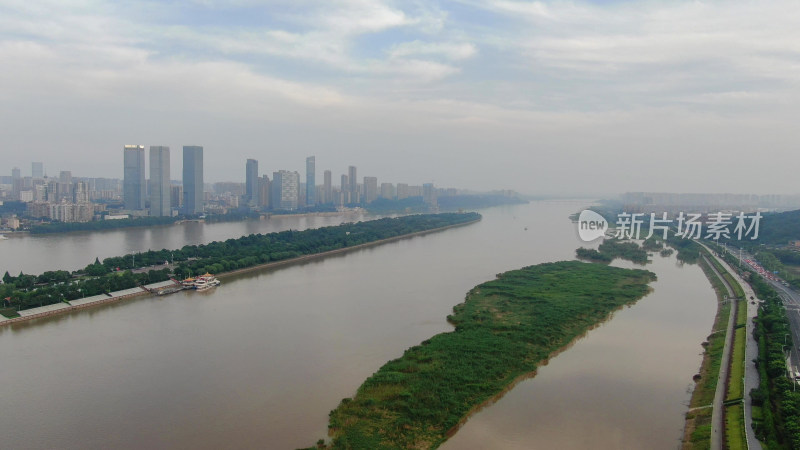 航拍湖南长沙湘江橘子洲景区