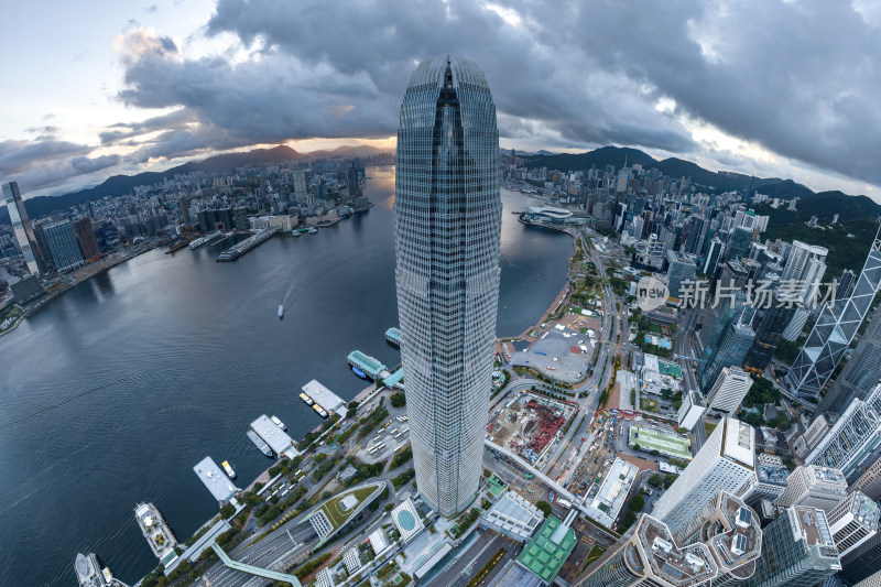 香港维多利亚港CBD中环夜景日出高空航拍