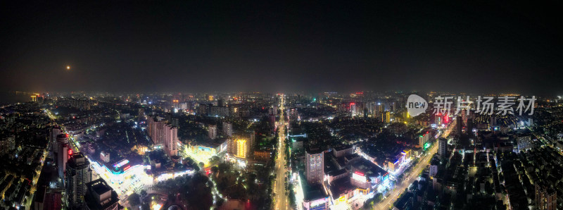 广西钦州城市夜景航拍全景图