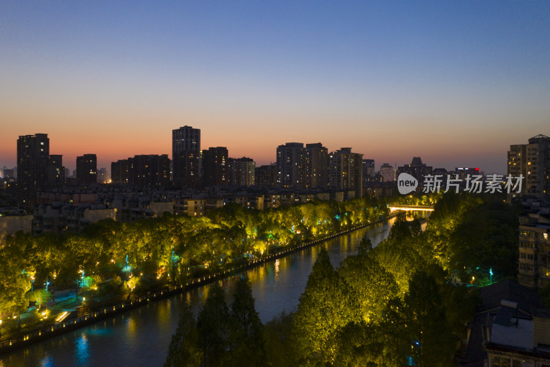 杭州拱墅区武林门大运河夜景航拍