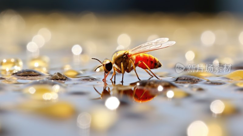落在水面休息的蜜蜂