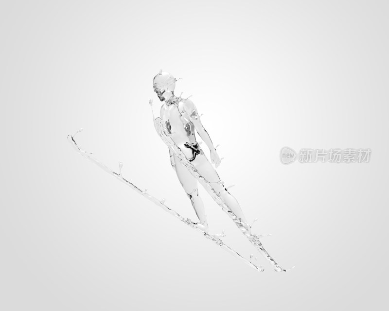 跳台滑雪运动员在渐变背景下水液体流体质感