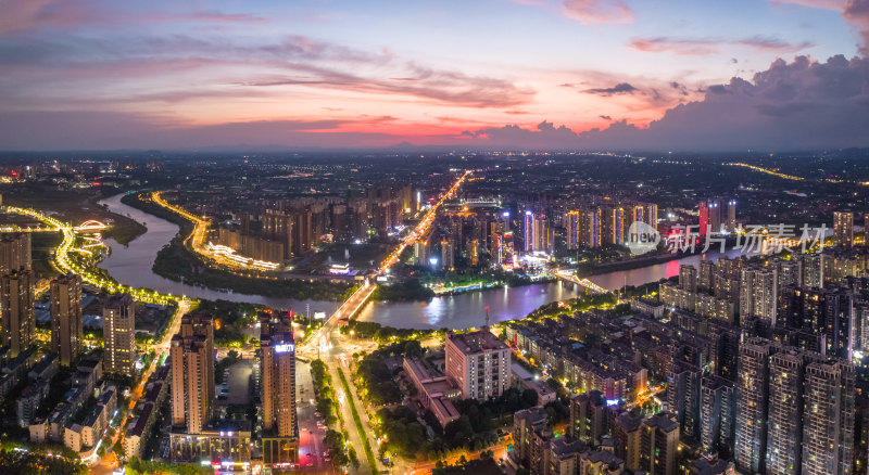 航拍衡阳城市夜景风光