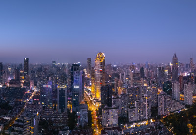 航拍上海市区夜色美景