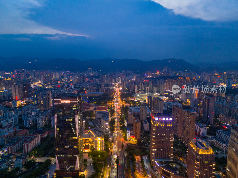 福建莆田城市大景夜景灯光航拍图