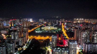 广西来宾市政府夜景航拍图