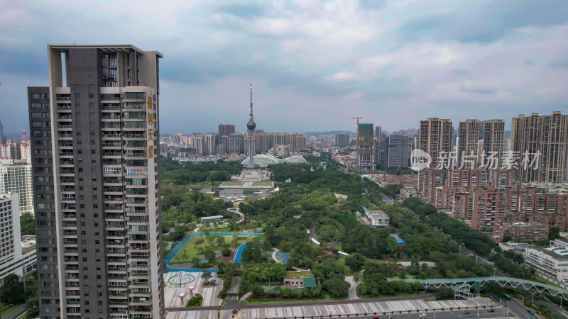 广东佛山电视塔地标建筑航拍