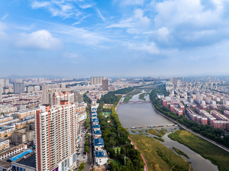 中国东北辽宁阜新市区城市风景航拍