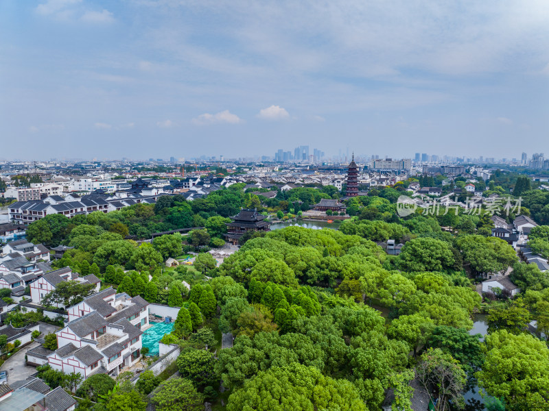 航拍苏州盘门景区中式园林建筑苏州古城