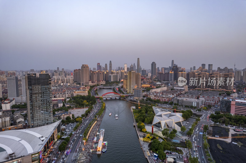 天津永乐码头城市风光夜景航拍