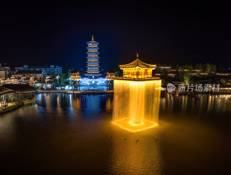 江西上饶网红景点婺女洲日落夜景航拍