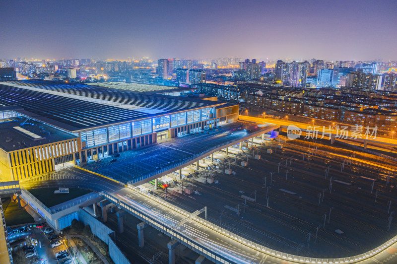 北京丰台站火车站全景夜景