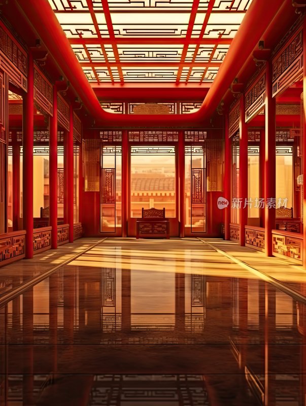 3D中国传统室内建筑风格背景