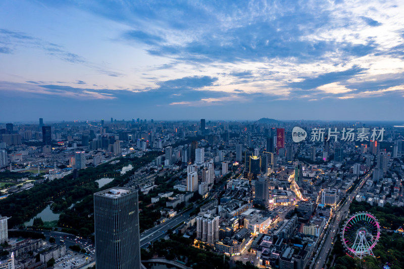 航拍安徽合肥城市夜幕降临