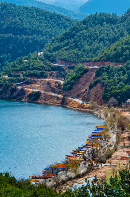 云南丽江泸沽湖景区里格岛山湖自然风光